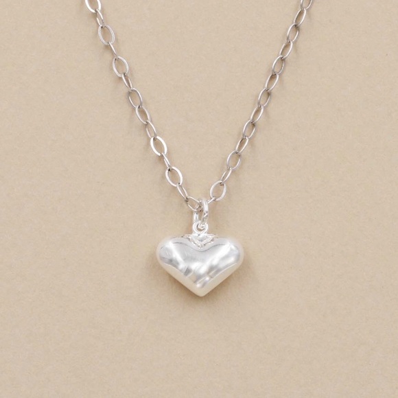 Puffed Heart Pendant Necklace 925 Sterling Silver - Picture 3 of 5